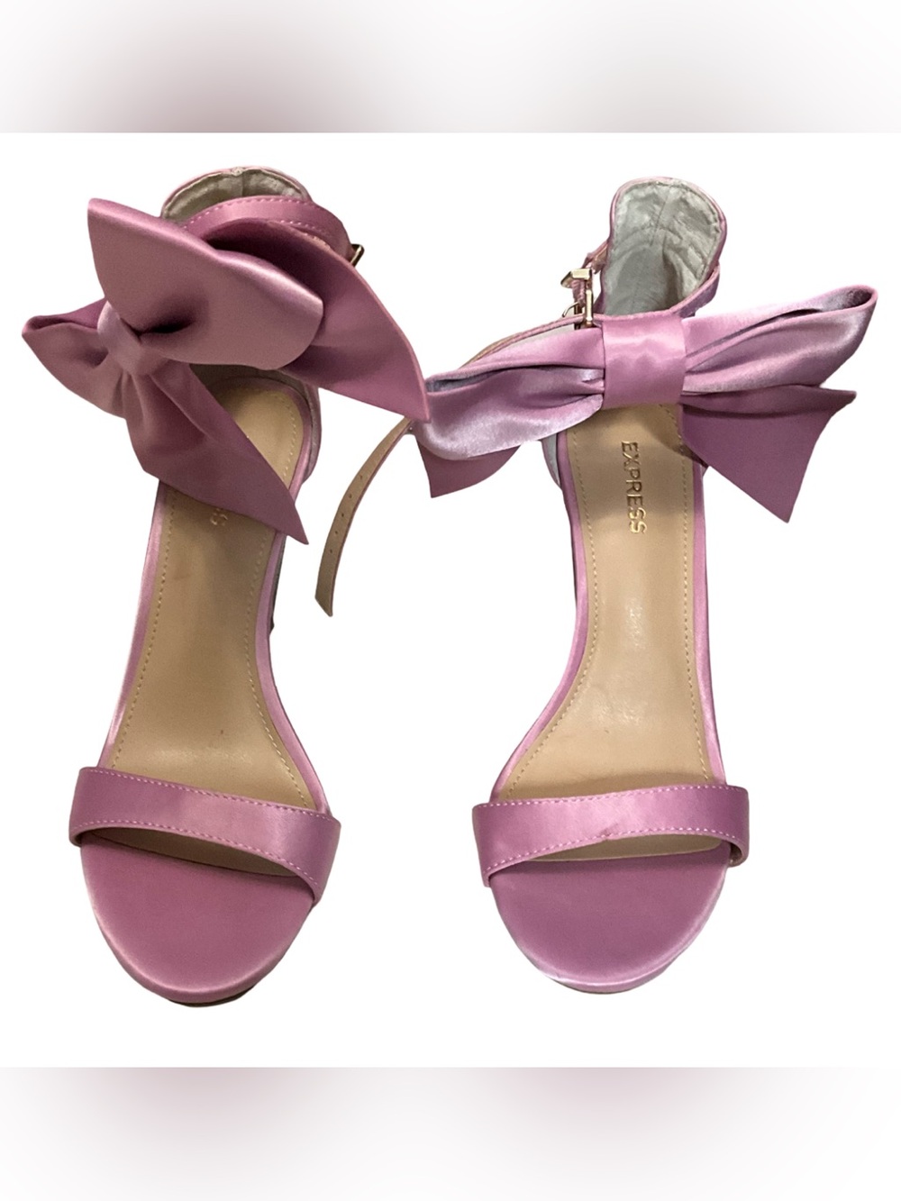 Express Pink Satin Bow Ankle Strap Stiletto Heels Sandals